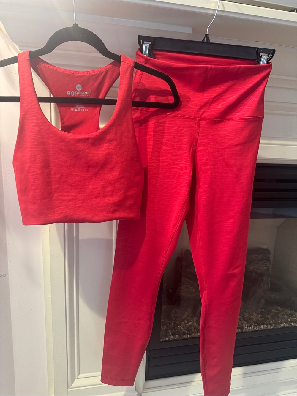 90 Degree by Reflex Women's High-Waist Red Leggings & Sports Bra Set